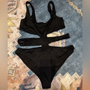 Black Cutout One-Piece Swimsuit - Women Swim